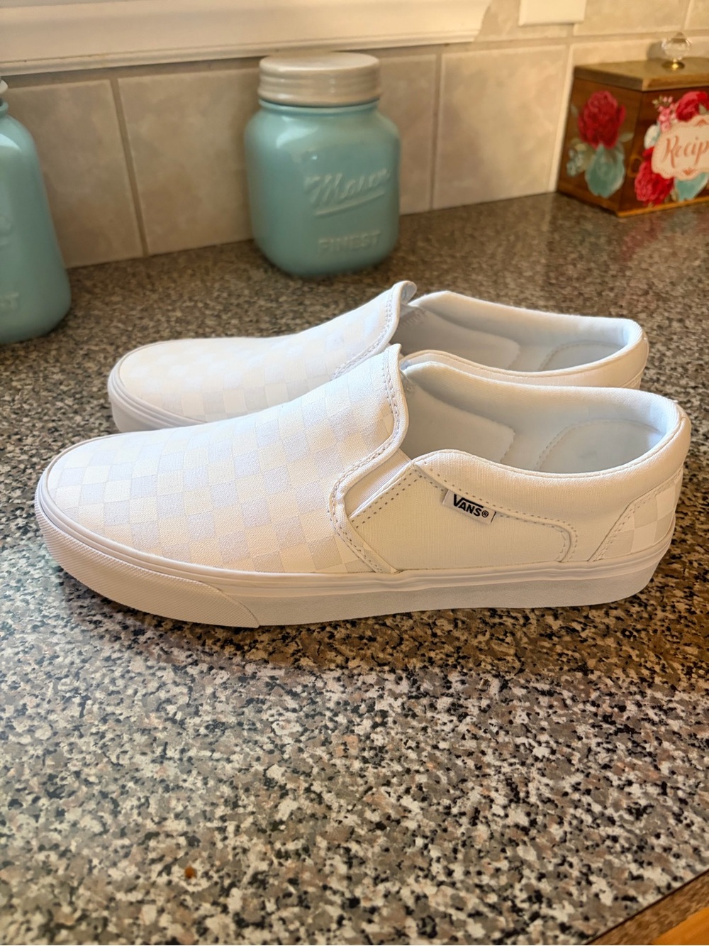 Mens Vans White Checkerboard Classic Slip-On